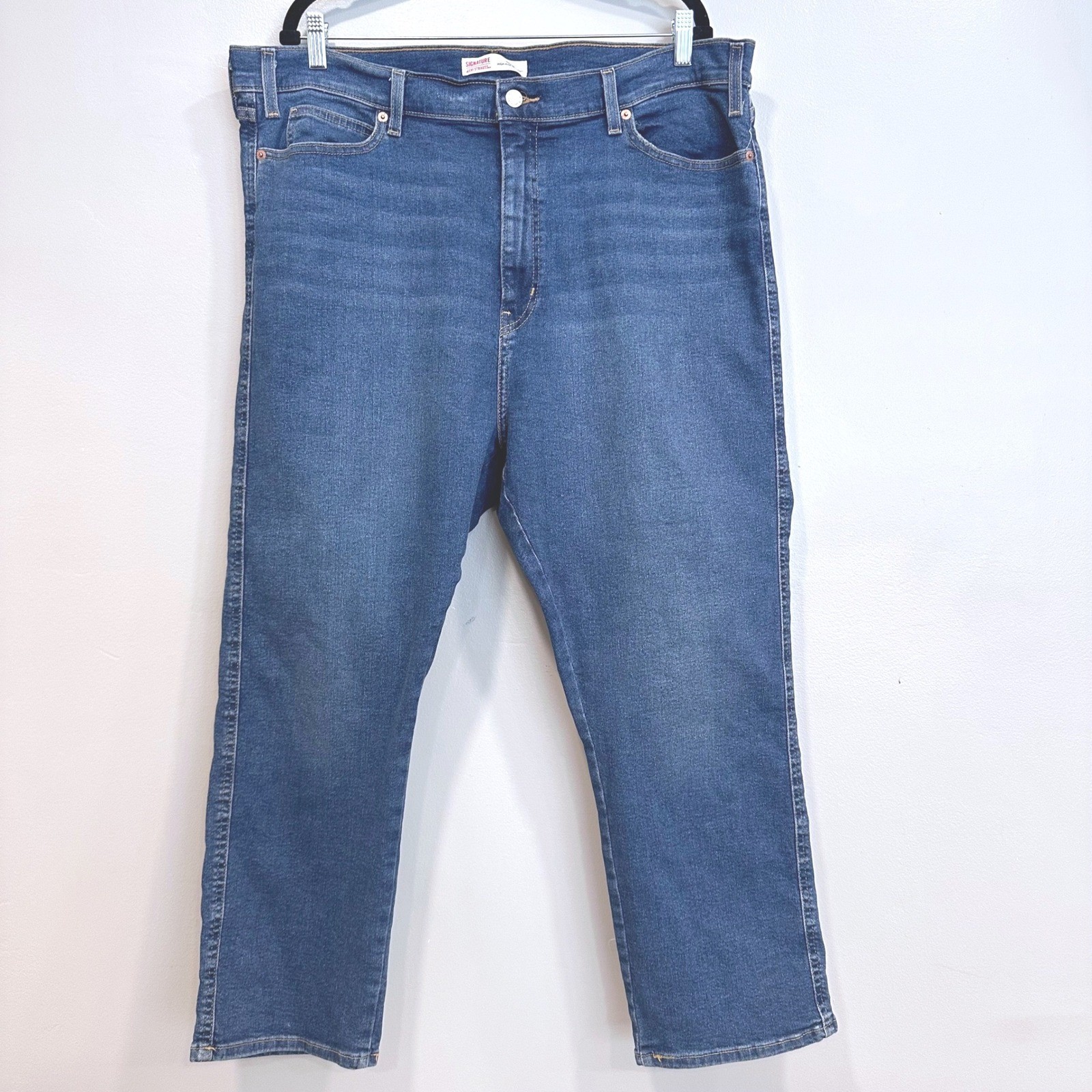 Levi's Strauss High Rise Straight Leg Blue Denim Jeans Womens Size 22 thumbnail 3