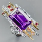 Handmade 14 ct+ Natural Amethyst Ring 925 Sterling Silver Size 8 /R438420