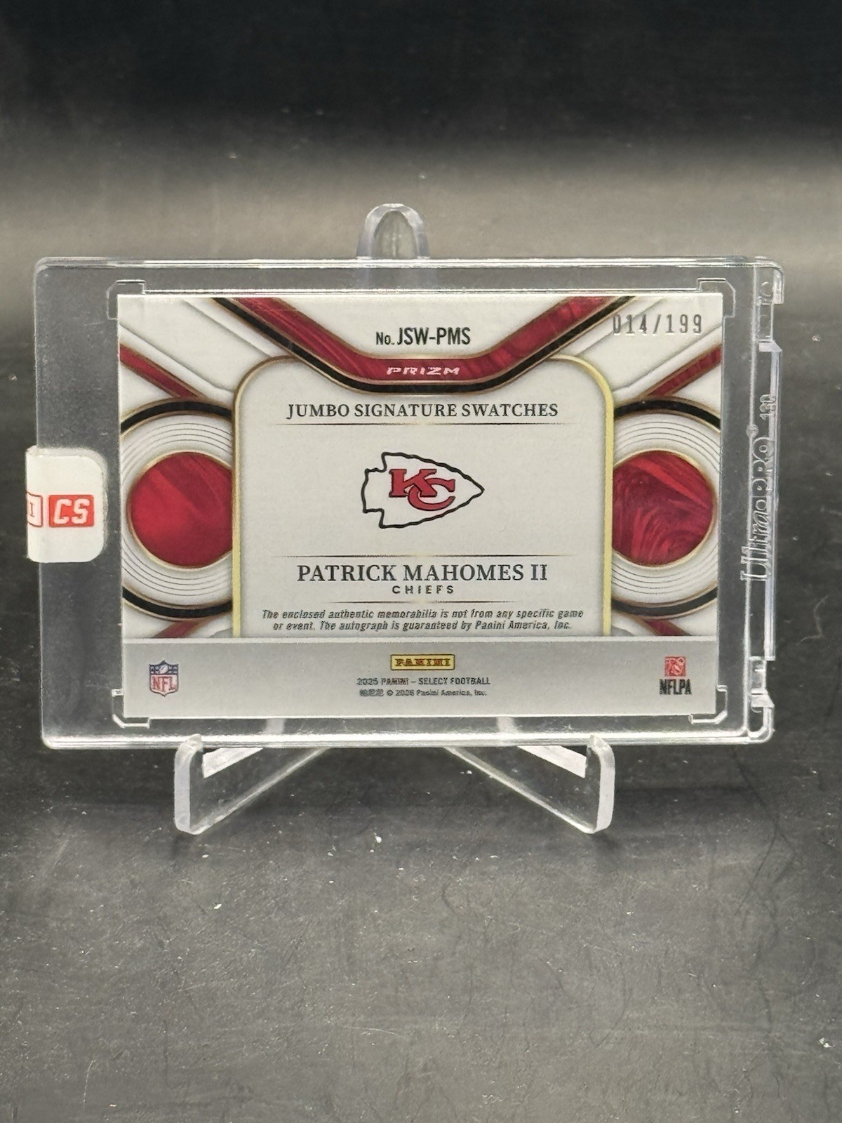 2025 Panini Select Patrick Mahomes Silver Prizm Jersey Patch auto /199 Chiefs view 2