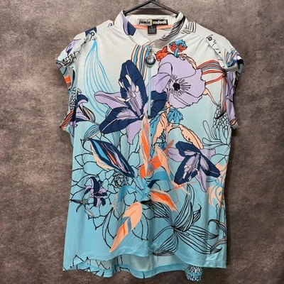 Jamie Sadock Damen XL Golf Top ärmellos Blumen 1/4 Reißverschluss Stehkragen blau lila - Bild 1 von 4