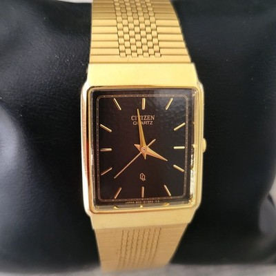 Vtg Citizen Quartz Mens Dress Watch Gold Tone Band Black Dial 6031-G03715 EUC