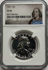 1961 NGC PF68 Silver Proof Franklin Half Dollar 50c 90% Silver Portrait Label