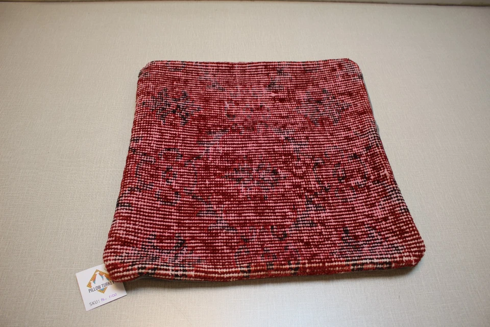 Vintage Turkish Kilim Pillow Cover 16x16 – Handmade Red Decorative Cushion - Image 2 of 4