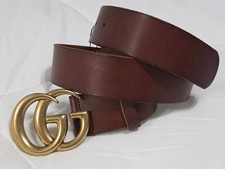 Authentic Brown Leather Gucci Belt 1.5" Width Gold GG 26/28 75cm Unisex