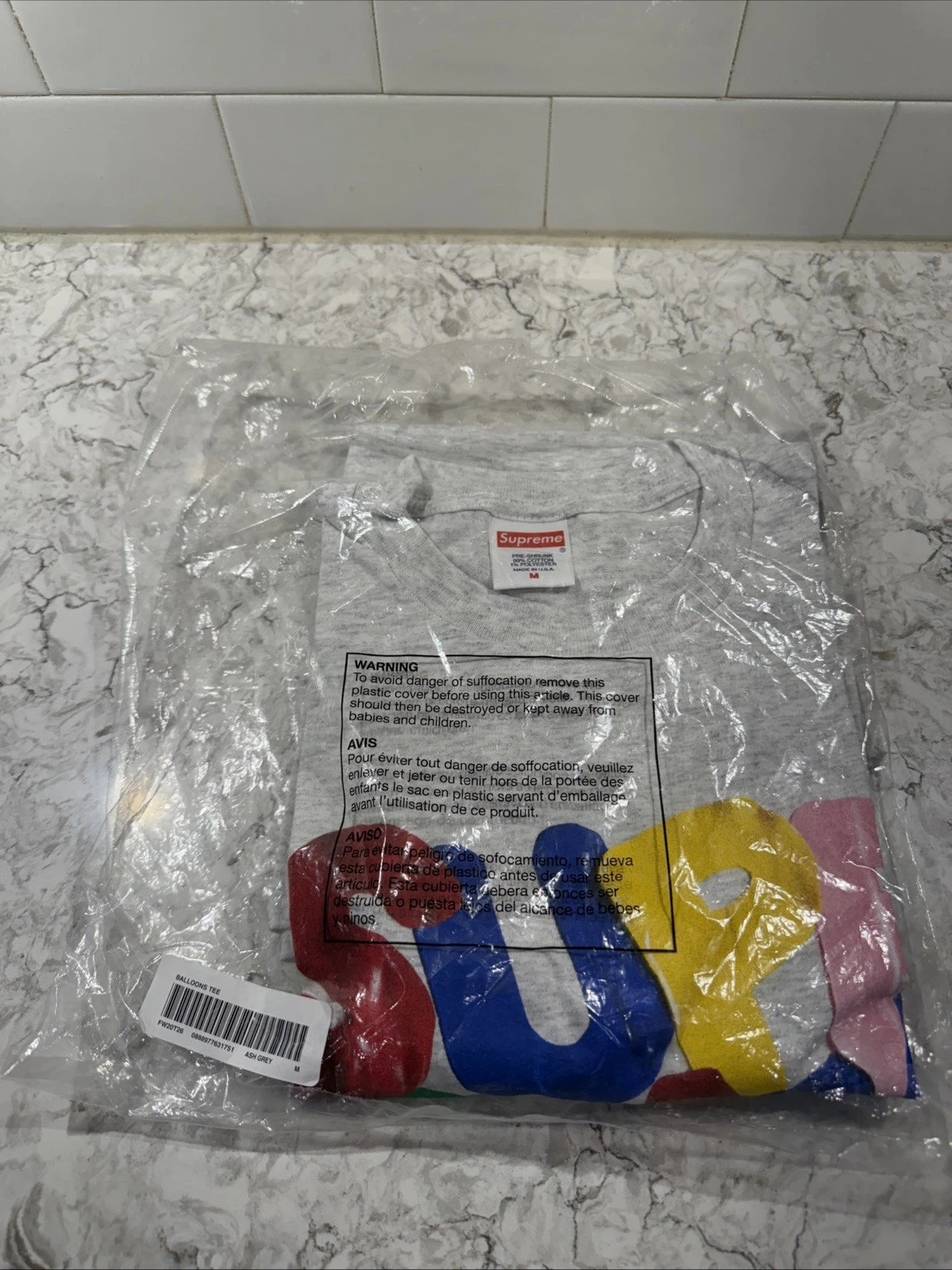 Tee shirt Supreme Balloons FW20 semaine 1 gris cendre   Neuf scellé   Taille Medium