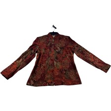 Notations Full Zip Up Blazer Womens Size Medium Red Long Sleeve Stretch Coat