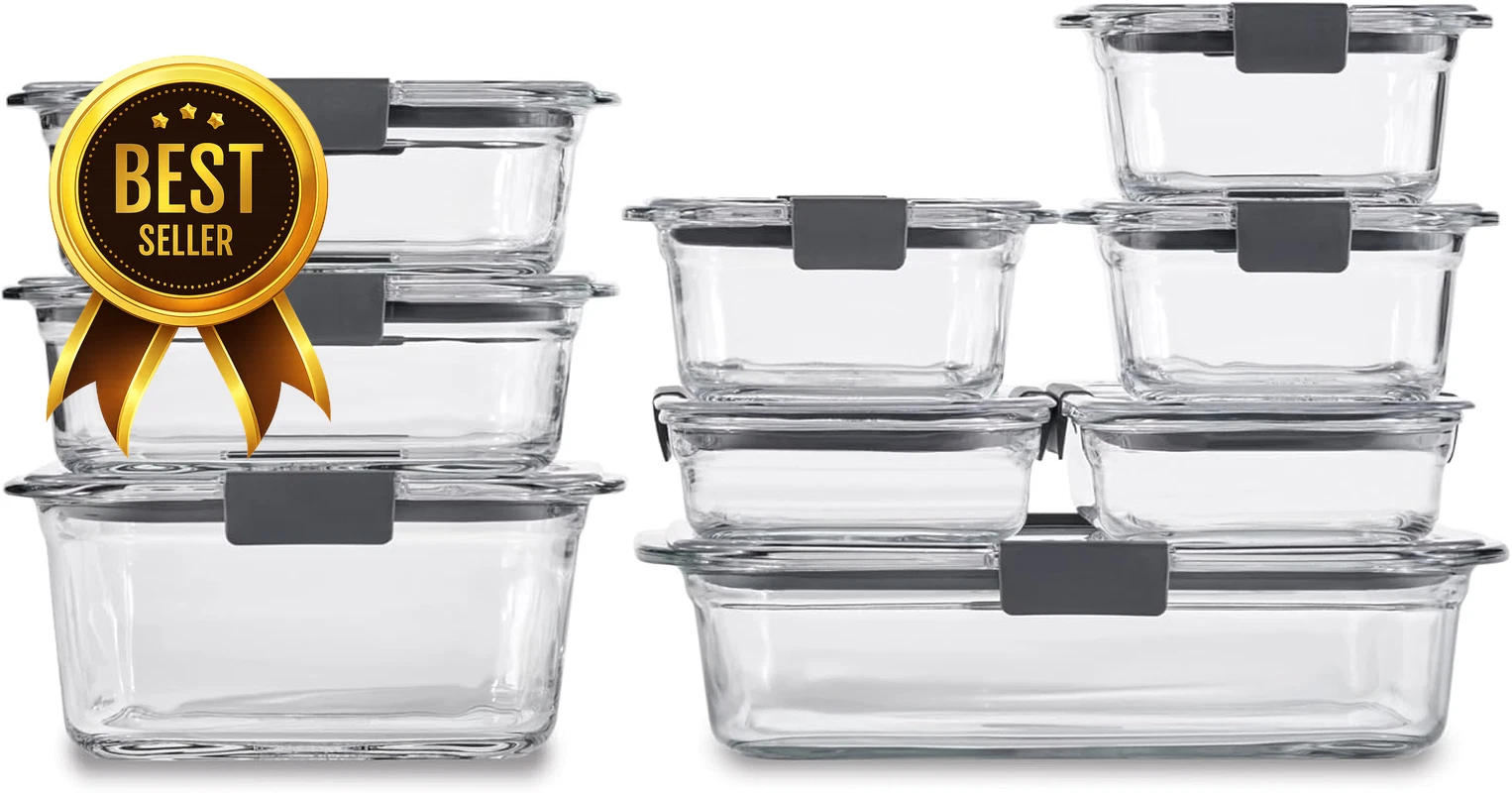 Rubbermaid Brilliance Glass Food Storage Containers, Assorted Sizes, Set of 9, B