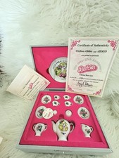 Barbie 25th Anniversary China Tea Set 12pcs White Pink Teapot Cups Saucers
