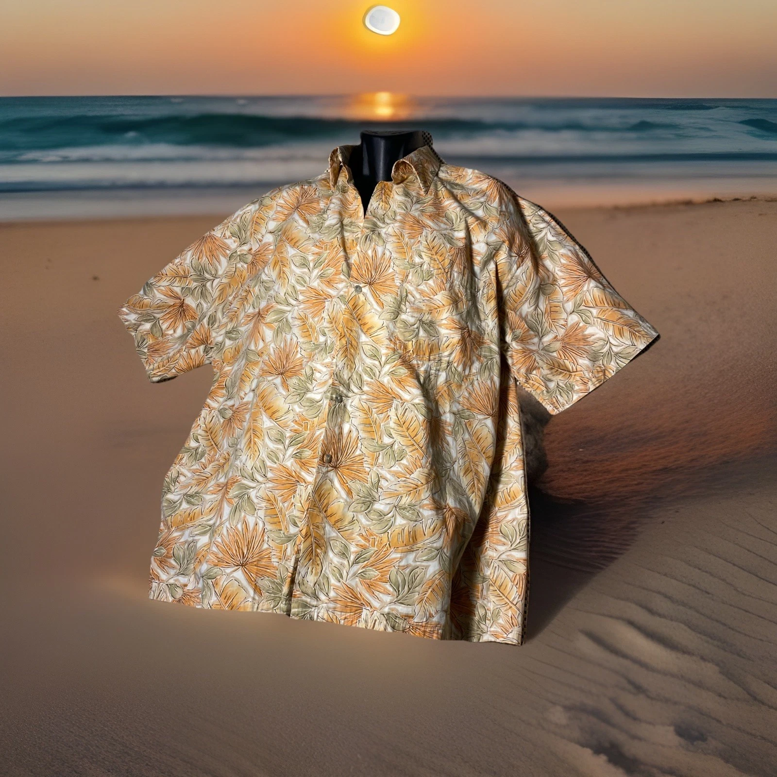 Pierre Cardin Men’s XL Palm Fronds Hawaiian Aloha Button Shirt Vintage