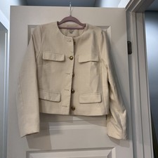 A New Day Women s Medium Cream Textured Collarless Blazer Jacket Gold Buttons