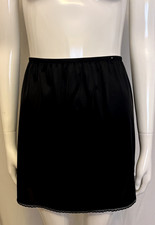 Vanity Fair Black Mini Half Slip Lace Trim Silky 16" 11-760 Side/Back Slit USA