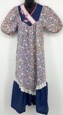 VINTAGE Good Times Hawaii Blue Muumuu Dress Blue Pink Cotton Puff Sleeve Small