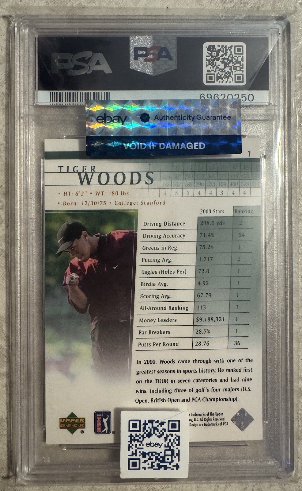 Upper Deck 2001 Upper Deck Golf Tiger Woods #1 Graded PSA 10 Sports Trading Card view 2