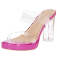 Women's Platform Heels Clear Chunky Block Heeled Sandals 7 Rose
