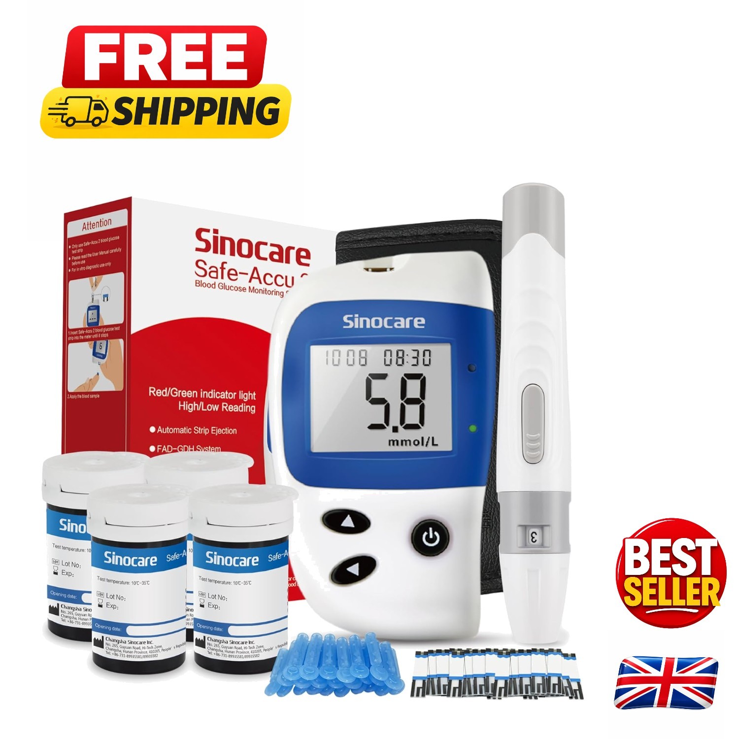 Complete Diabetes Testing Kit: Accu2 Blood Sugar Monitor with Painless Lancets