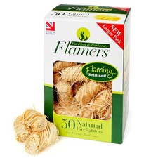 50 Natural Firelighters Flamers Wood Wool Firelighters Stoves Wood Burners BBQs 0.22 per lighter