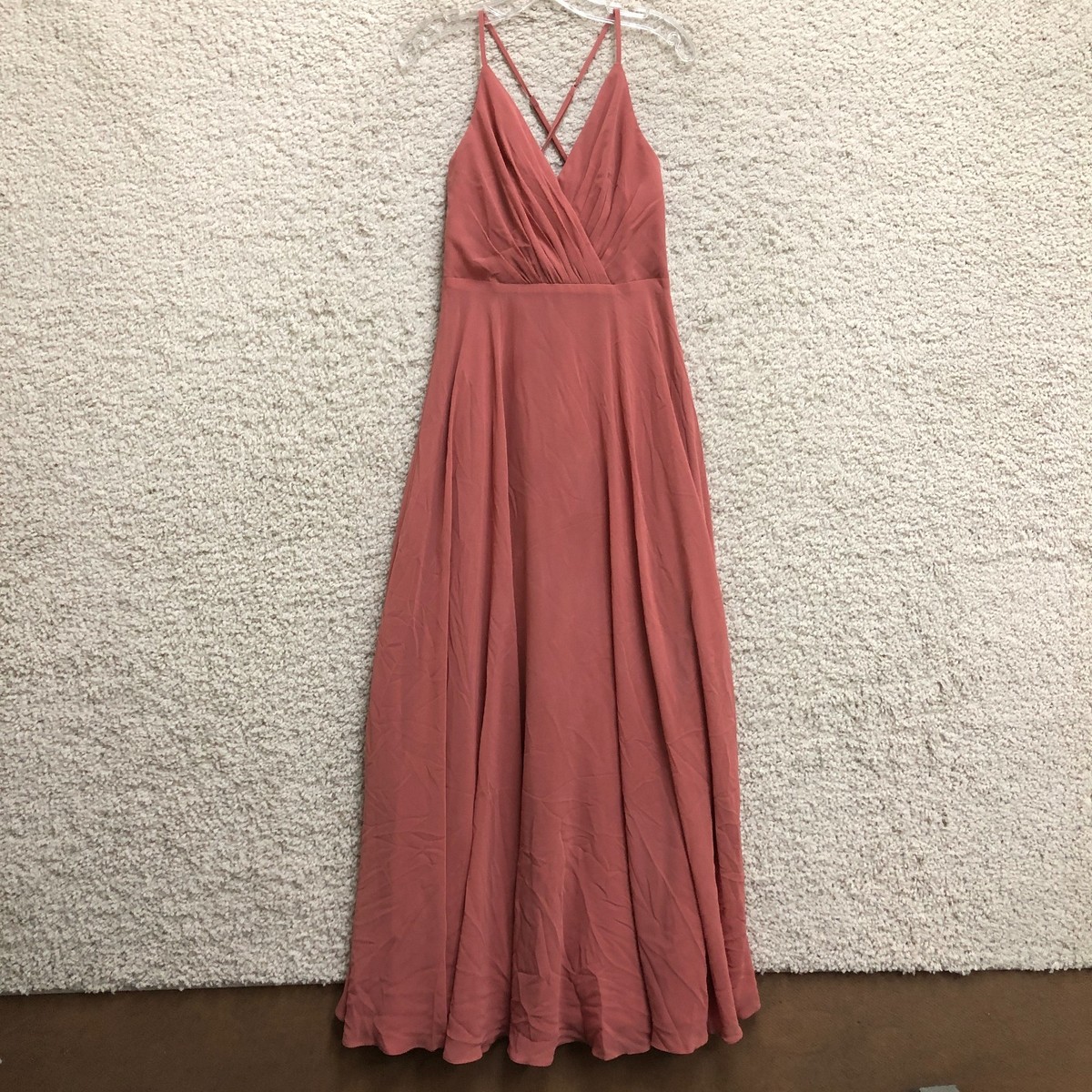 NEW Davids Bridal Dress 4 Adult Red Sedona Maxi Surplice V Neck Bridesmaid  Women | eBay