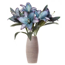 Blue Artificial Lily Flowers 5PCS Vintage Lily Silk Flowers for Home Decor In...