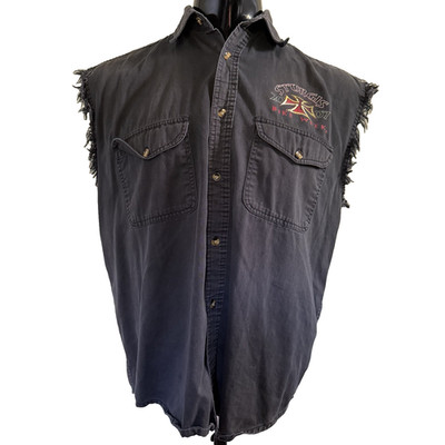 Thunder Threads Sturgis Bike Week 2006 Denim Button Cut Off vest y2k motorcycle