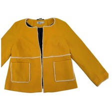Boden Ida Jacket Women 8 Yellow Textured Tweed Open Front Long Sleeve Blazer