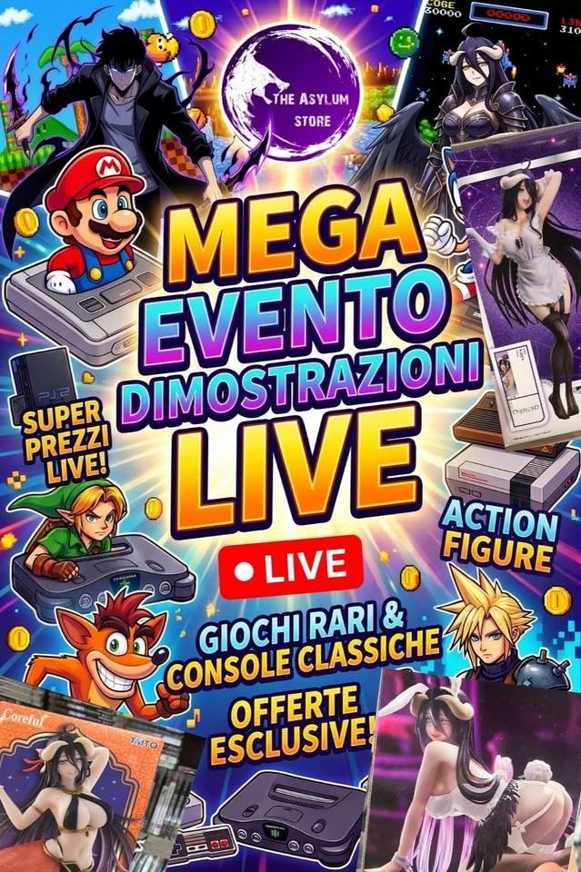 EVENTO LIVE: CON DIMOSTRAZIONE CONSOLE, VIDEOGIOCHI, ACTION FIGURE E ASTE!!