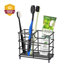 Stainless Steel Toothbrush  Toothpaste Holder Stand Bathroom Organizer   Black
