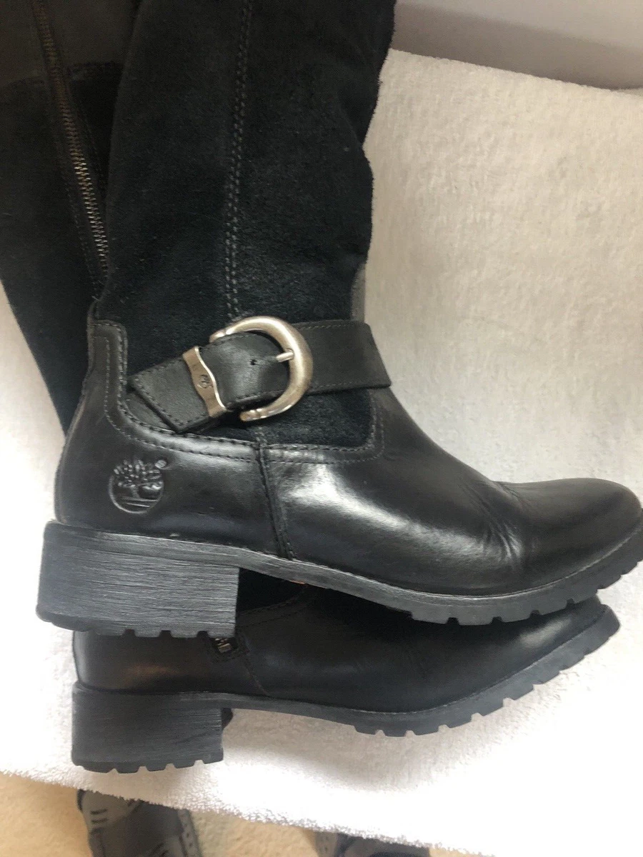 Timberland Leather Suede Knee High Riding Moto Boots. Full Zip. Excellent