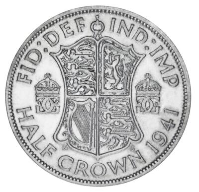 Great Britain 1/2 Crown 1941 Silver F-VF Half Crown (Ag 500, 14.14 grams)