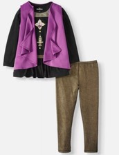 Girls Size 8 Disney Frozen 2 Anna Cosplay Fashion Top Leggings 3-Piece Comfy