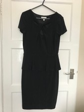 LINEA Little Black Dress Sleeveless Satin Peplum UK Size 10 Knee Length