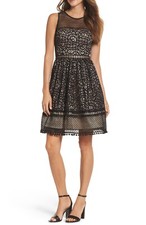 NWT $178 Eliza J Black/Nude Sleeveless Lace Fit & Flare Dress [ SZ 6 ] #E642