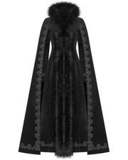 Punk Rave Womens Long Gothic Coat Jacket Cloak Black Faux Fur Victorian Larp Got
