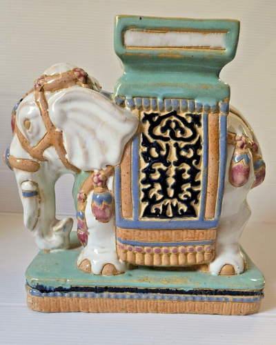 Beautiful Antique Chinese Elephant Clay Pottery Statue Plant Stand Handpainted. - Picture 4 of 16