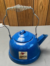 Tetera vintage esmaltada Cinsa azul moteada camping campo cocina casa de campo