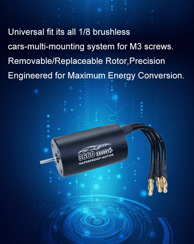 Motor impermeable sin sensores sin escobillas 3660 2600KV 3,175 mm para coche todoterreno 1/8RC Foto 4 de 4