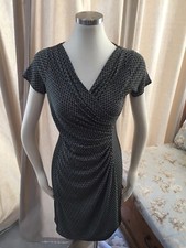 Talbots Black White Geometric Faux Wrap Stretch Dress Petite Excellent
