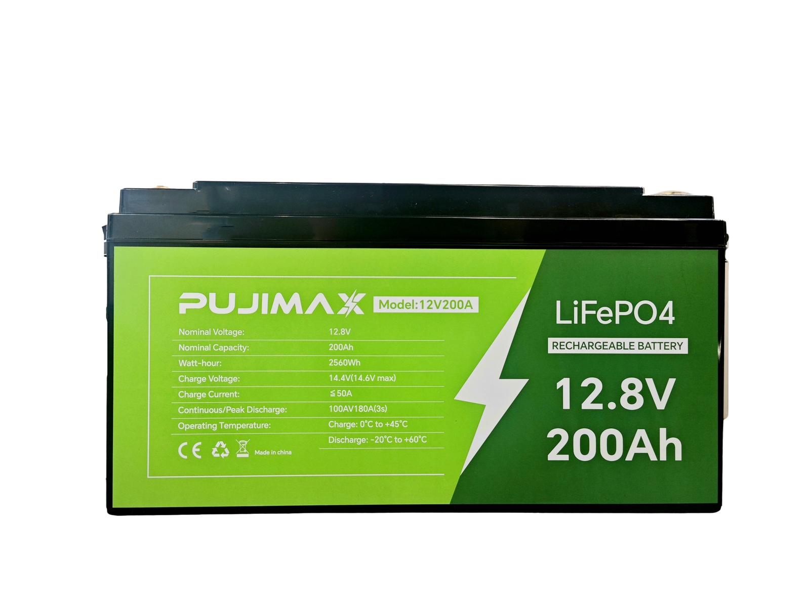 PUJIMAX 200Ah 12V For Marine LiFePO4 Lithium Rechargeable Battery Deep Cycle BMS