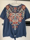 johnny was cotton top size Small, Navy Blue with intricate indigenous embroidery