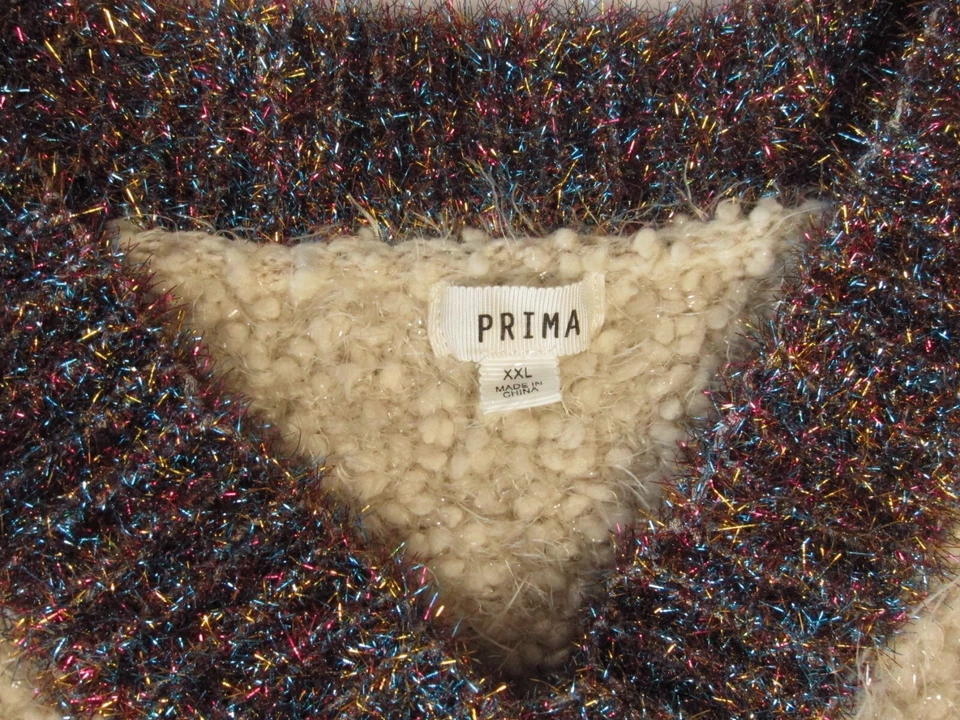 Prima пушистые ресницы вязаный квадратный слоновой кости блестящий v-образным вырезом длинным рукавом свитер размер XXL - Изображение 4 из 4