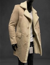 Modische Fell Gefüttert Beige Schwarz Herren Winter Blazer Sakko Mantel Jacke