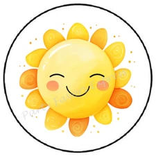 ADORABLE WATERCOLOR SUN SHINE SMILING ENVELOPE SEALS LABELS STICKERS PARTY FAVOR