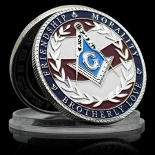 MEDAILLE - USA FREIMAURER ORDEN - SILBER AUFLAGE - KOLORIERT - SELTEN 