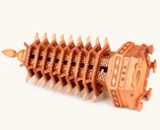 11" Chinese Peach Wood Carved 9-Level Pagoda Wen Chang Buddha Tower Feng Shui