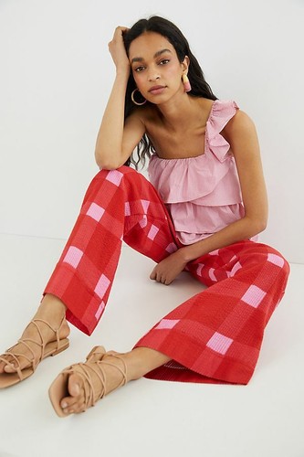 Anthropologie Preppy Plaid Wide-Leg 