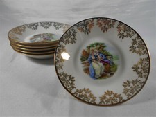 SERVICE DE 6 SOUS TASSE CREUSE ASSIETTE SCENE GALANTE EN PORCELAINE LIMOGES