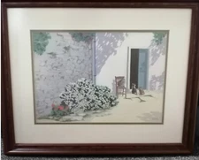 Vintage Italian Village Cats Signed Framed Mounted Print by Italian Artist Salvo