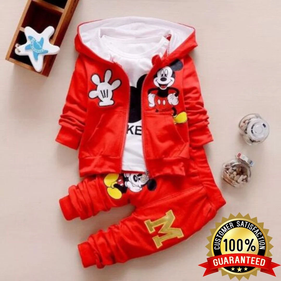 6M-4T Mickey Mouse Toddler Boy Clothes Set Baby Outfit 3pcs Hoodie Joggers Shirt