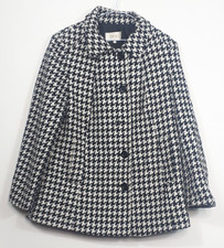 Edinburgh Woollen Mill Ewm Hounds Tooth Dogtooth Black White Wool Coat Uk 12