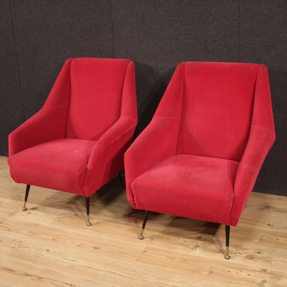 Par de Sillones Italianos Terciopelo Rojo Moderno Salón Sillas 900 Muebles Foto 4 de 4