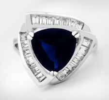 LAB CREATED BLUE SAPPHIRE 6.73 Cts WHITE SAPPHIRES RING .925 Silver Plated NWT